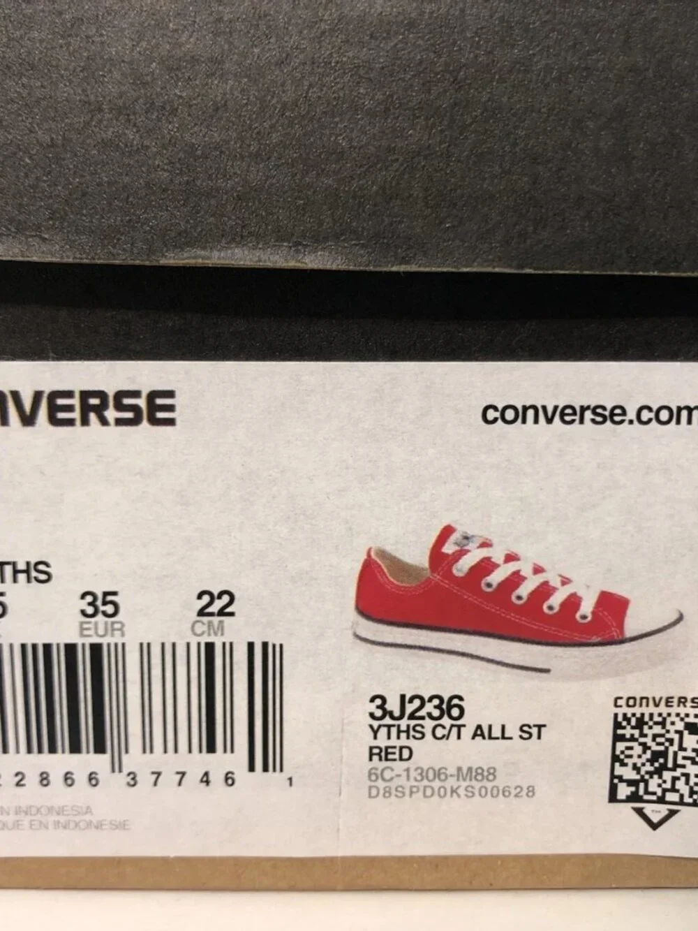 Converse CTAS Red Lace Up Canvas Sneakers 3J236 Sz Youth Unisex 3 EUR 35